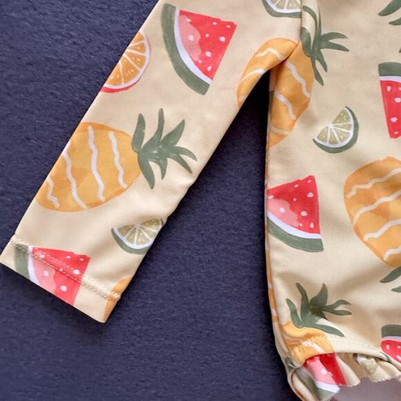 CARTER'S Baby Girls Yellow Long Sleeve Fruit Printed Rash Guard Swim Suit 6M - Picture 7 of 9